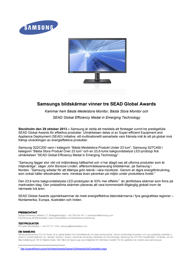 Samsungs bildskärmar vinner tre SEAD Global Awards 