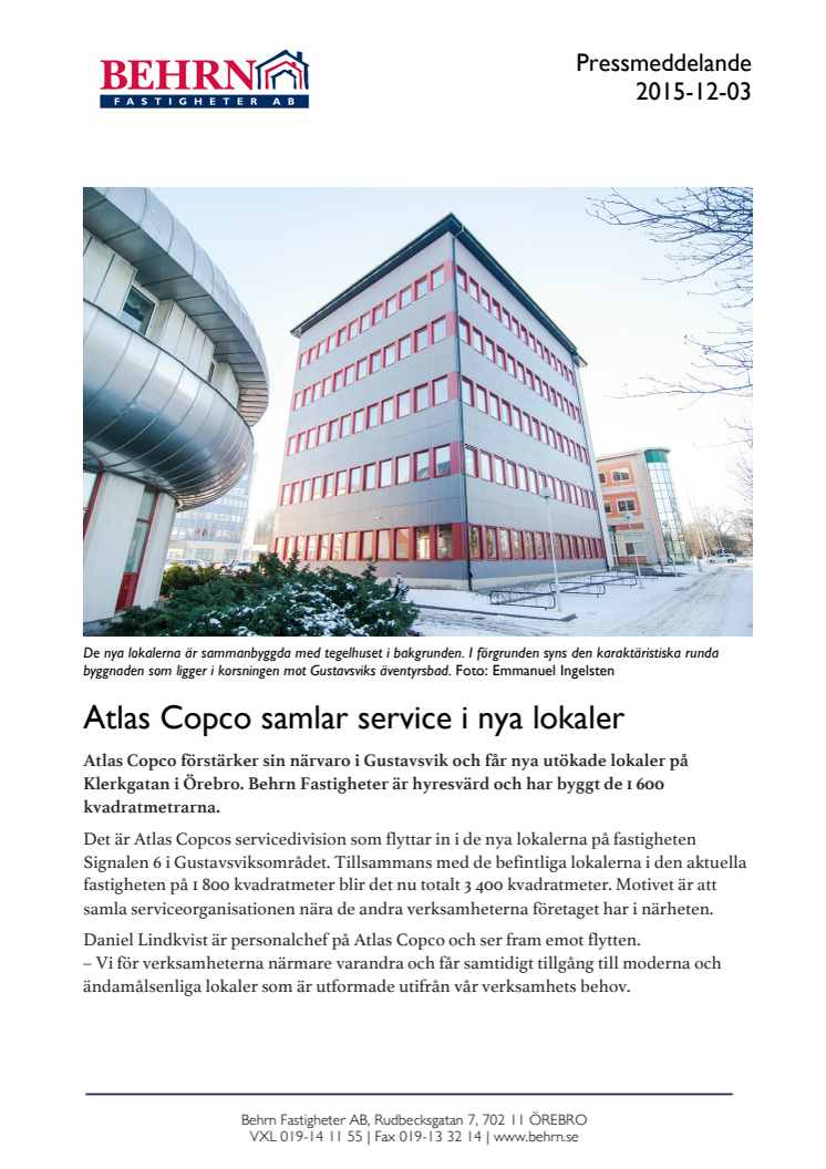 Atlas Copco samlar service i nya lokaler