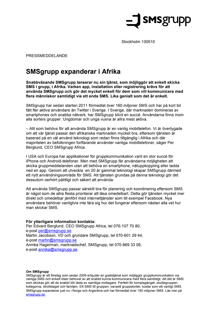 SMSgrupp expanderar i Afrika