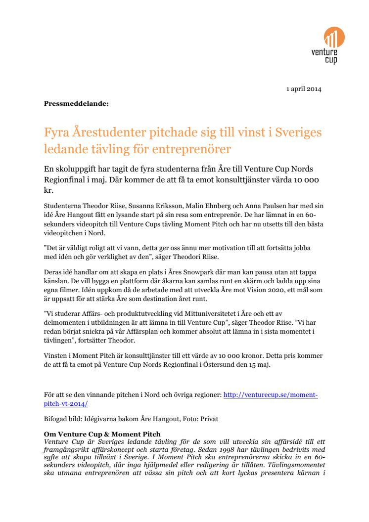 Fyra Årestudenter pitchade sig till vinst i Sveriges ledande tävling för entreprenörer
