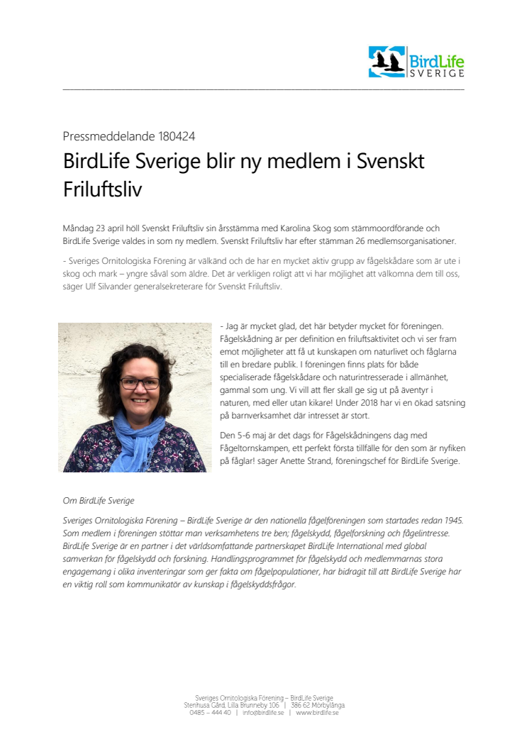 BirdLife Sverige blir ny medlem i Svenskt Friluftsliv