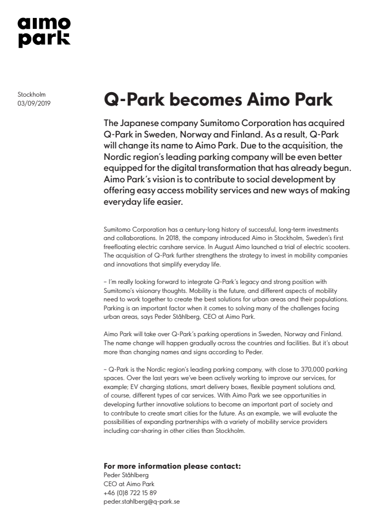 Q-Park blir Aimo Park