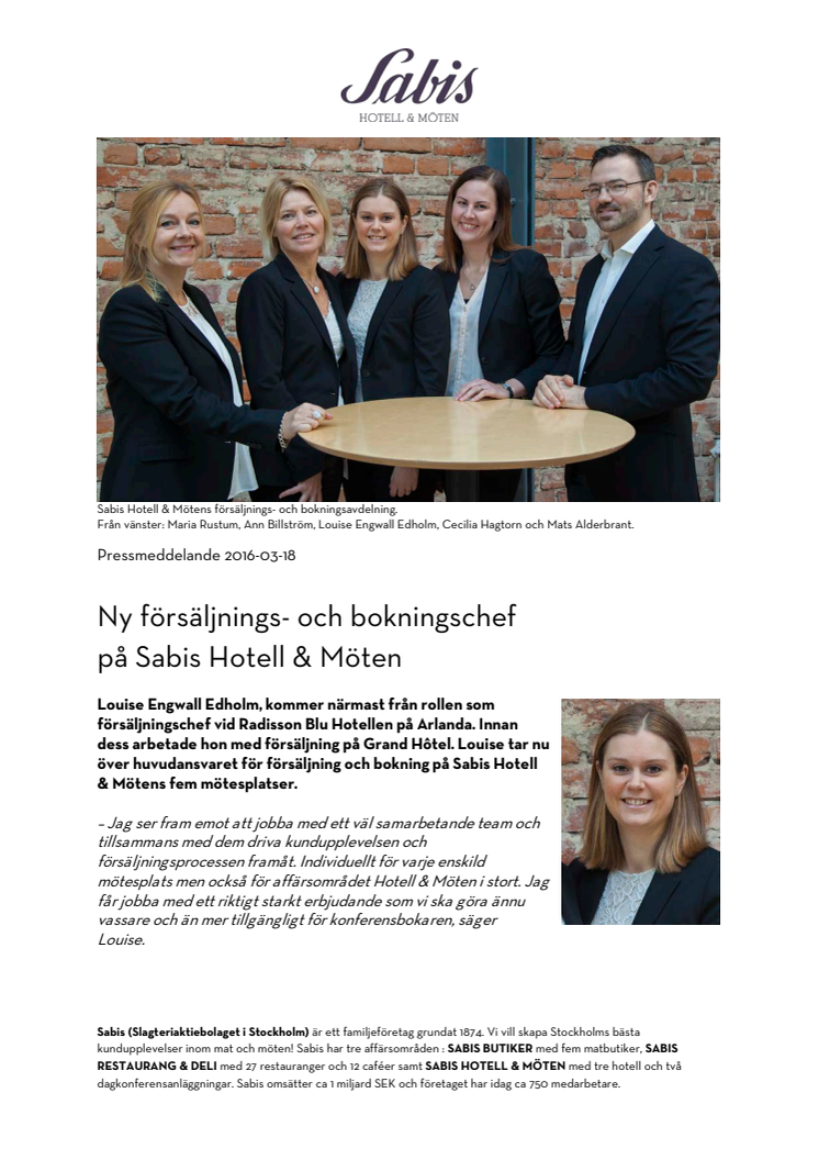 ​Ny försäljnings- och bokningschef på Sabis Hotell & Möten