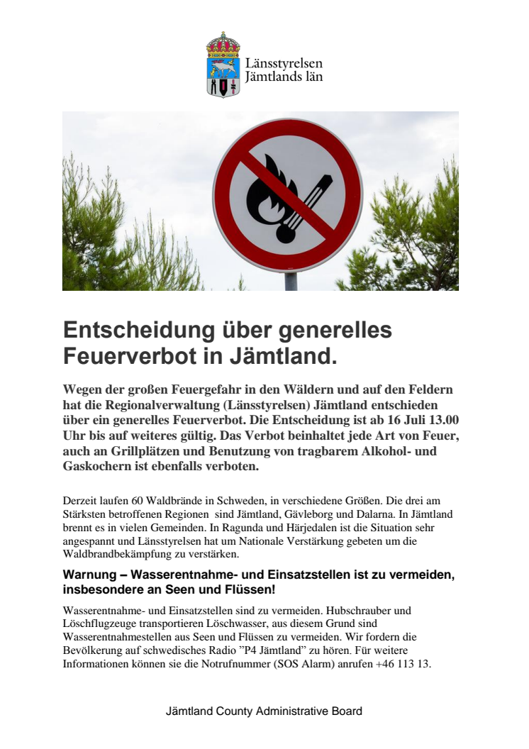Viktig information med anledning av skogsbränderna!