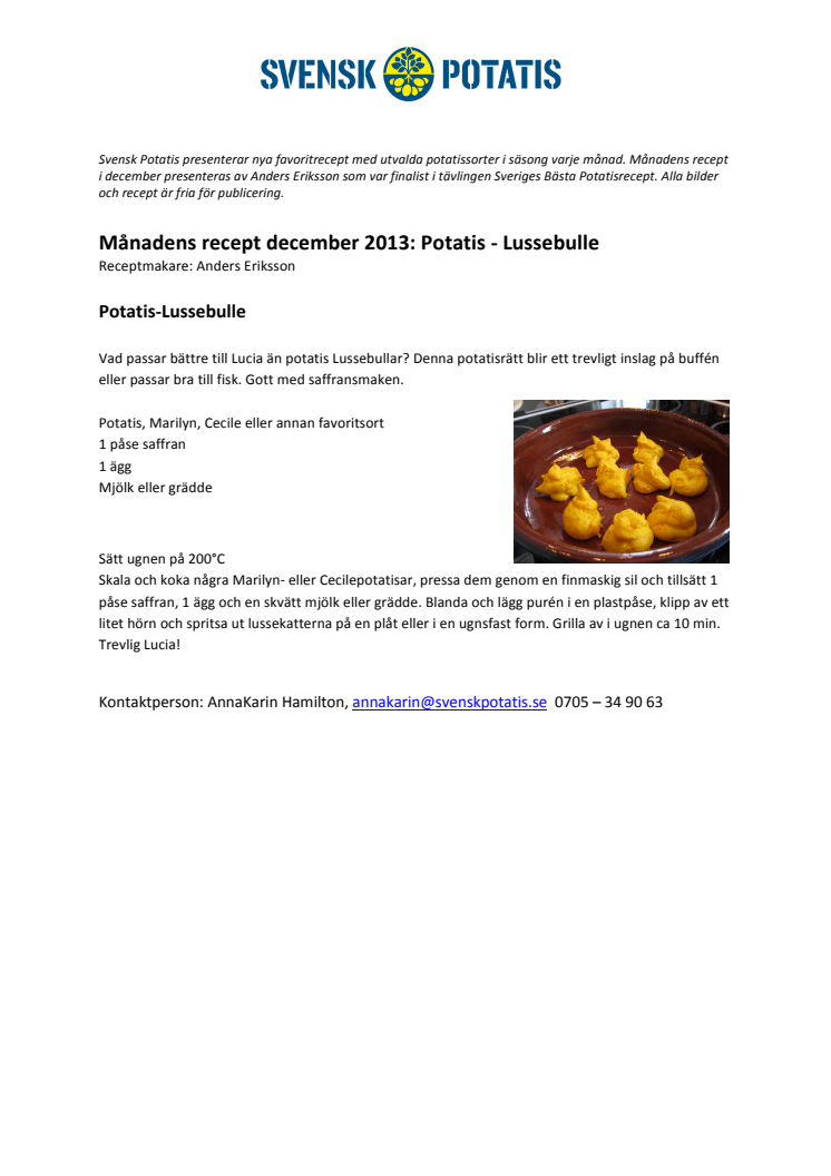 Månadens recept december - Potatis Lussebulle