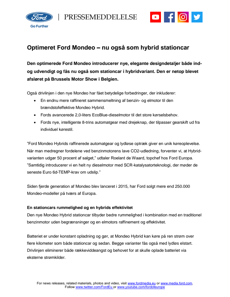 Optimeret Ford Mondeo – nu også som hybrid stationcar