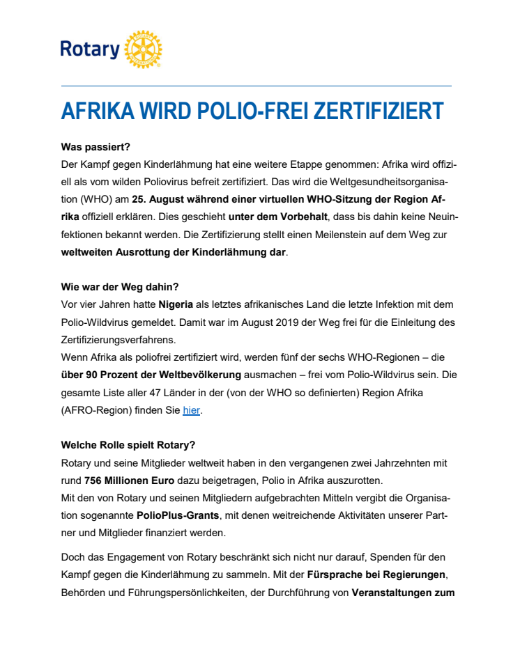 Faktenblatt Afrika poliofrei (PDF Version)