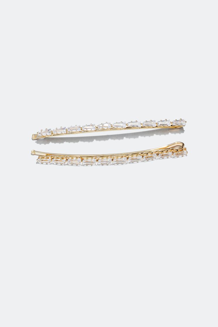 Hair Clips with Cubic Zirconia baguette stones (2-pakning)
