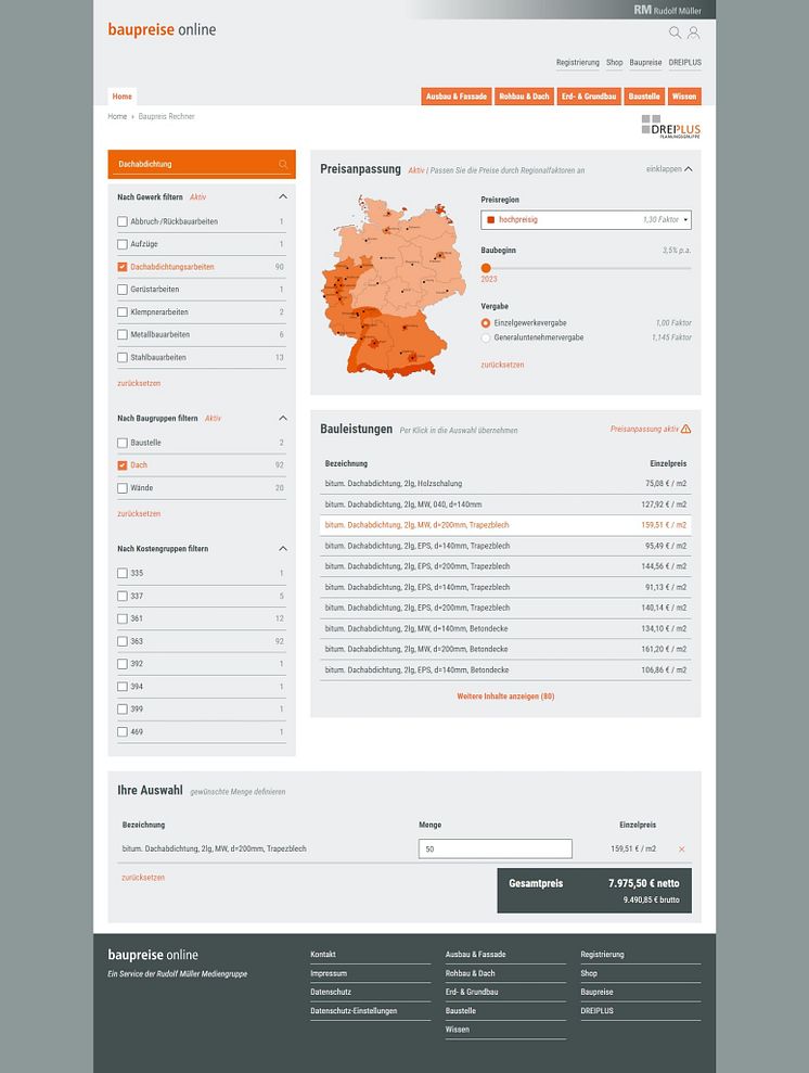 Die Datenbank enthält Orientierungspreise auf Basis von mehr als 2.800 ausgewerteten Angeboten.