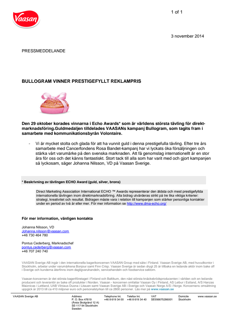 BULLOGRAM VINNER PRESTIGEFYLLT REKLAMPRIS
