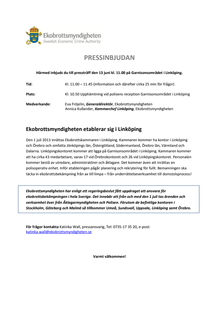 Ekobrottsmyndigheten etablerar sig i Linköping 