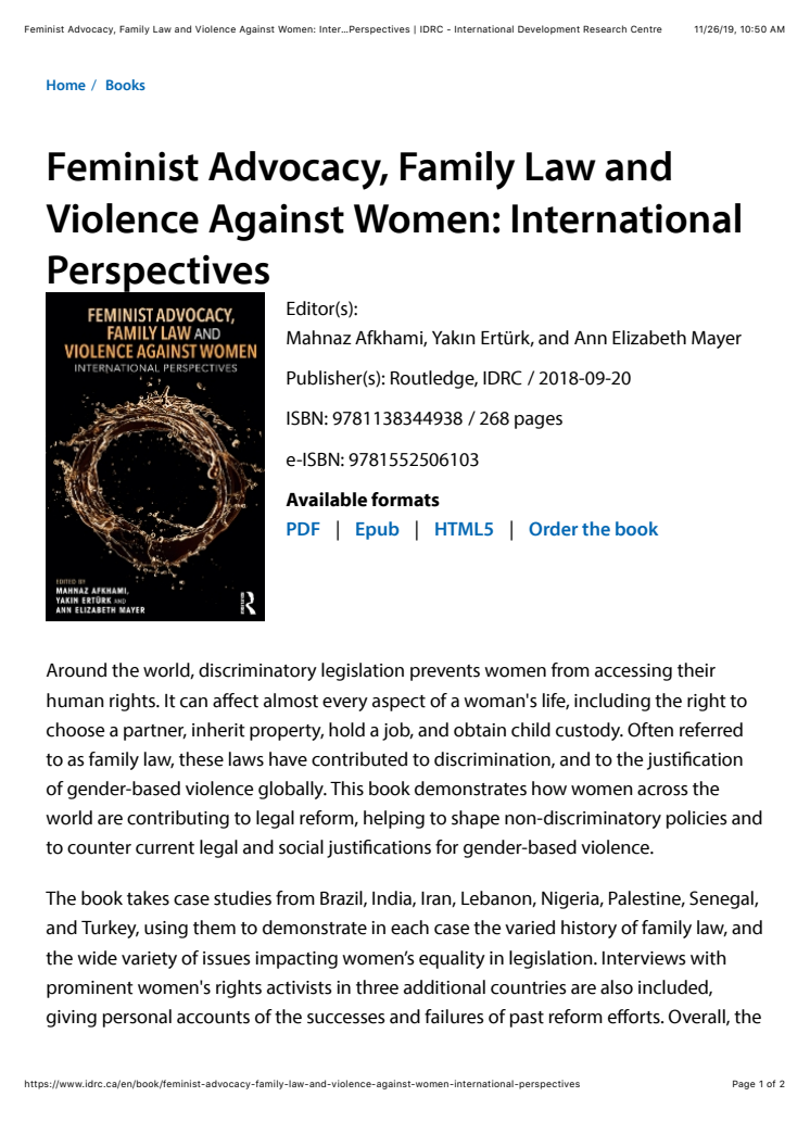 Feminist Advocacy, Family Law and Violence Against Women: International Perspectives