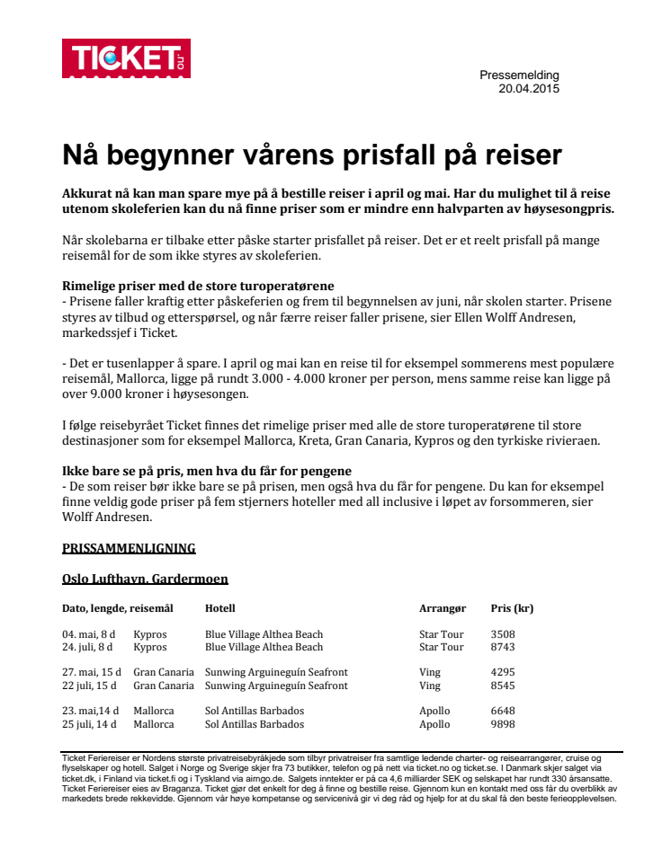 Nå begynner vårens prisfall på reiser