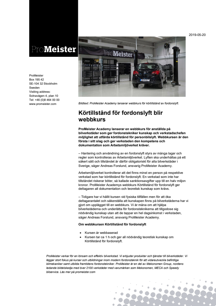 Körtillstånd för fordonslyft blir webbkurs 