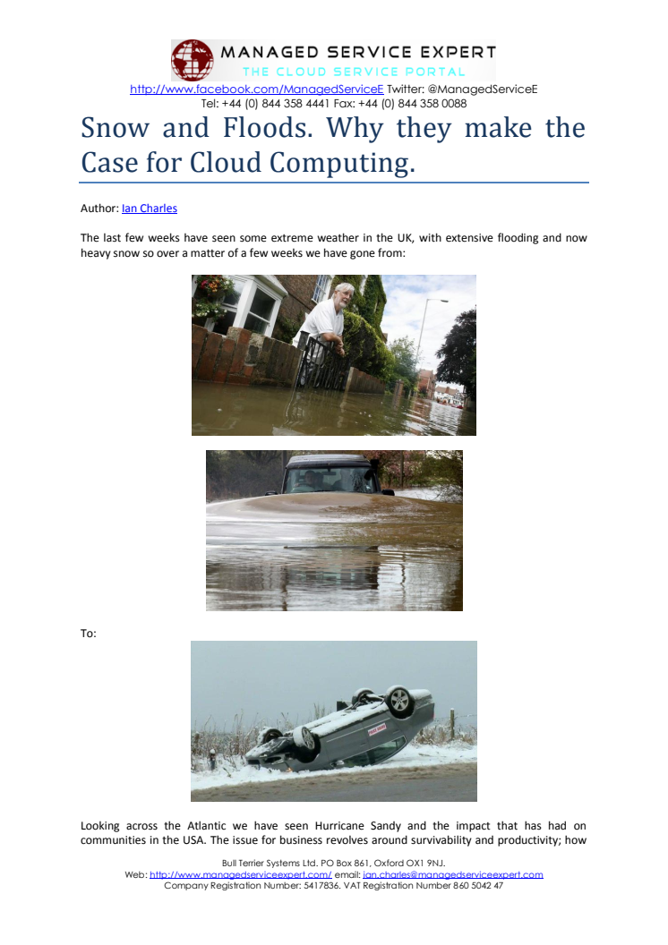 Snow and Floods. Why they make the Case for Cloud Computing