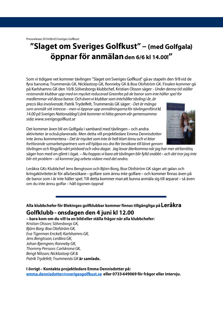 ”Slaget om Sveriges Golfkust” – (med Golfgala) öppnar för anmälan den 6/6 kl 14.00!”