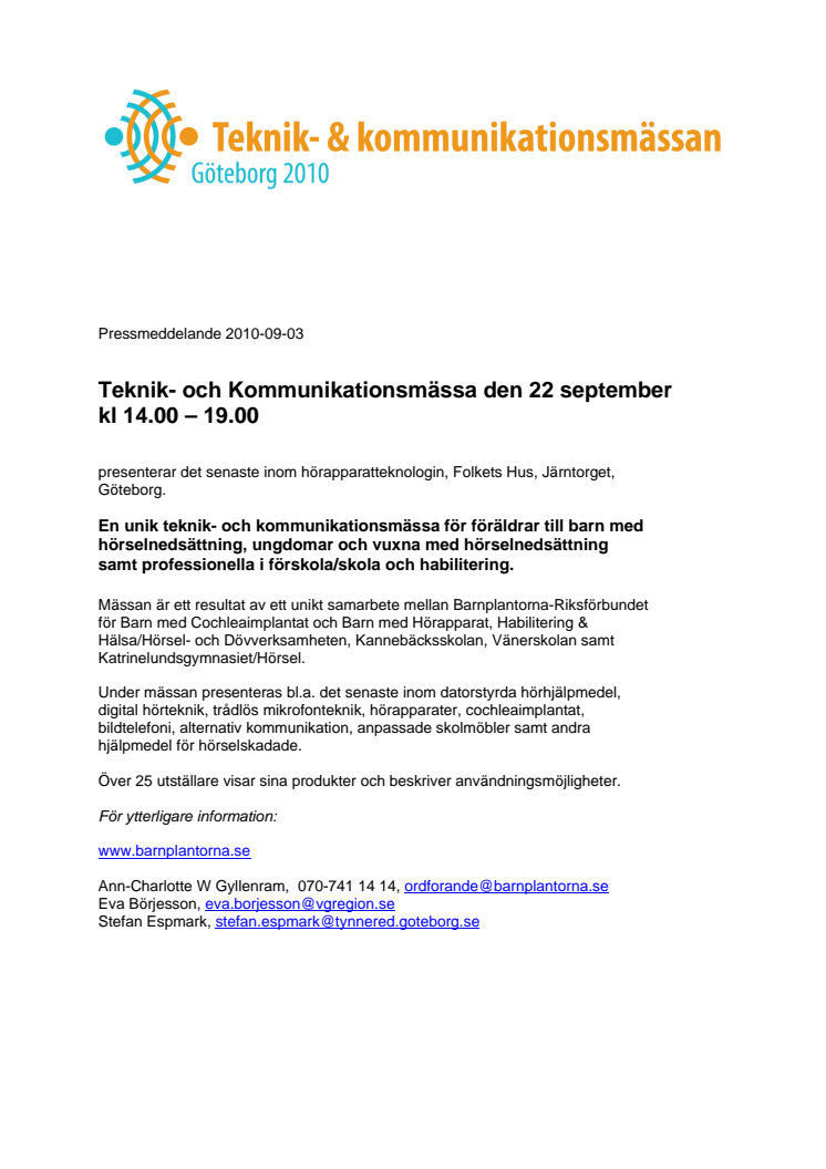 Teknik- och Kommunikationsmässa den 22 september i Göteborg