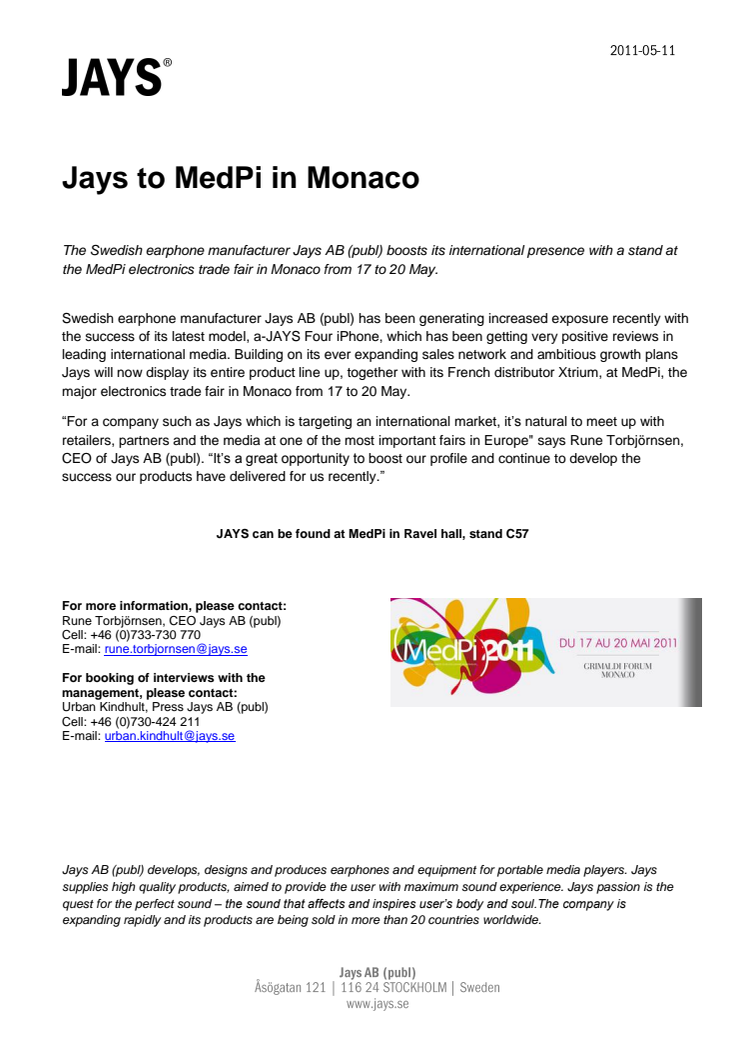 Jays to MedPi in Monaco