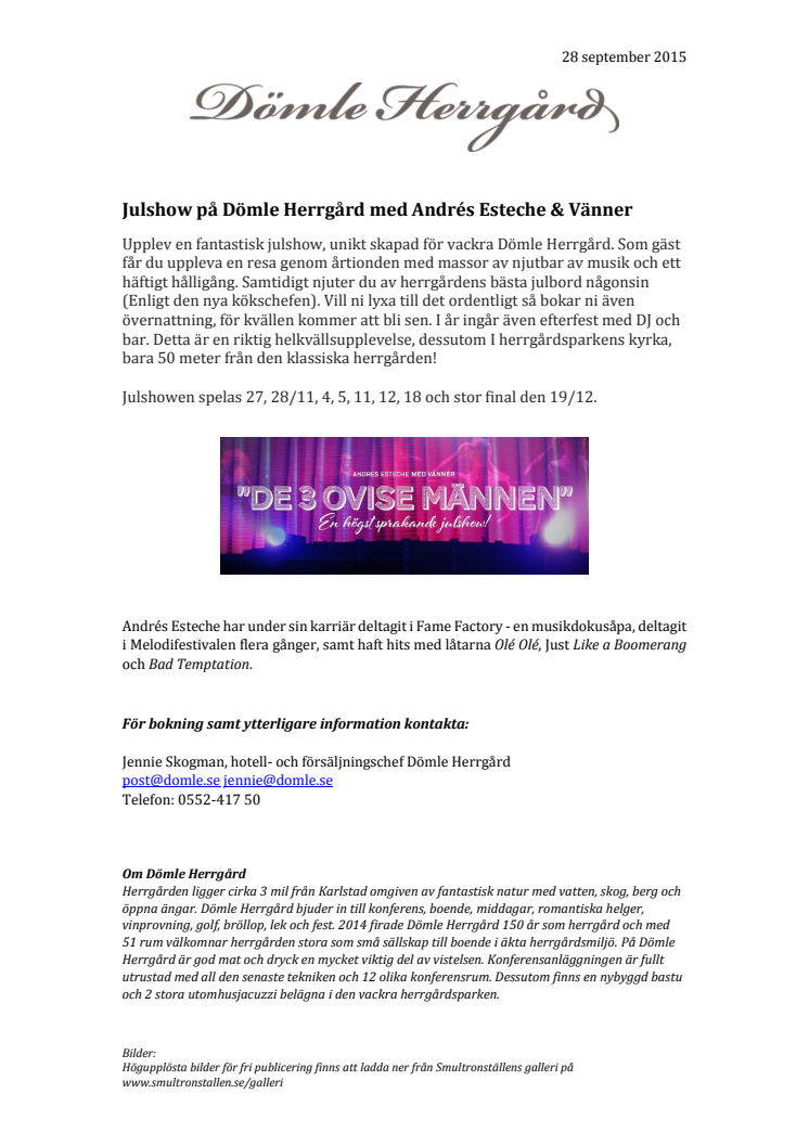 Julshow på Dömle Herrgård med Andrés Esteche & Vänner