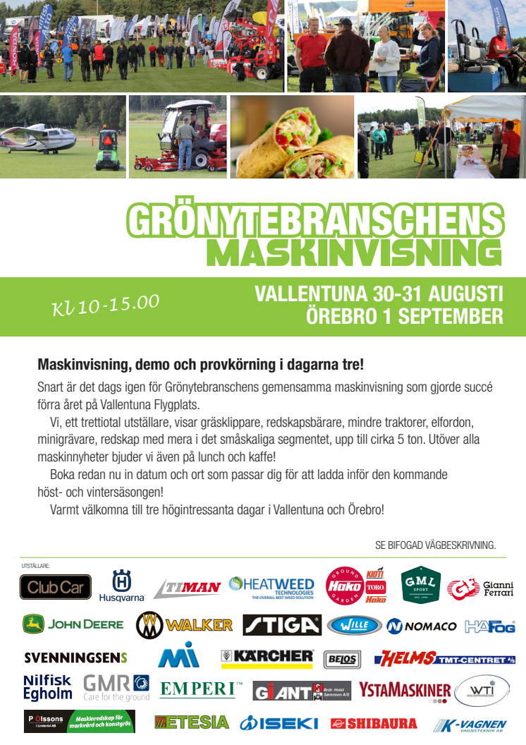 Inbjudan - Grönytebranschensmaskinvisning Vallenturna och Örebro 2016.