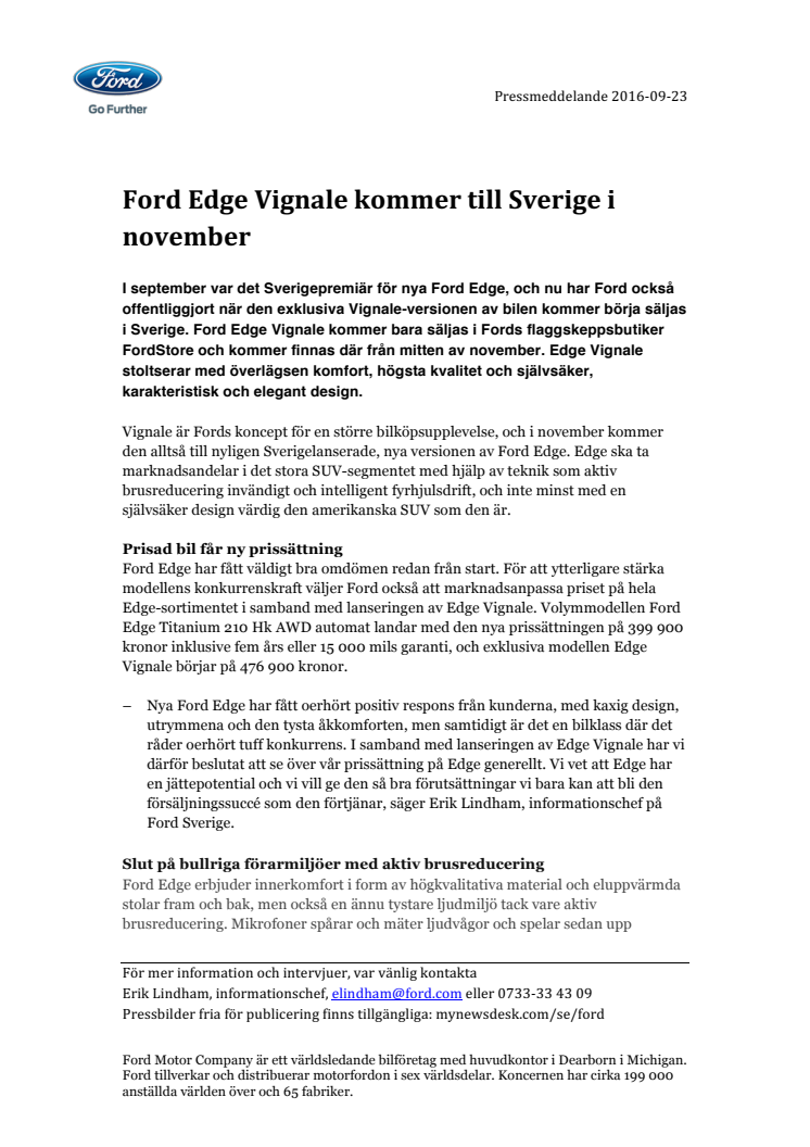 Ford Edge Vignale kommer till Sverige i november