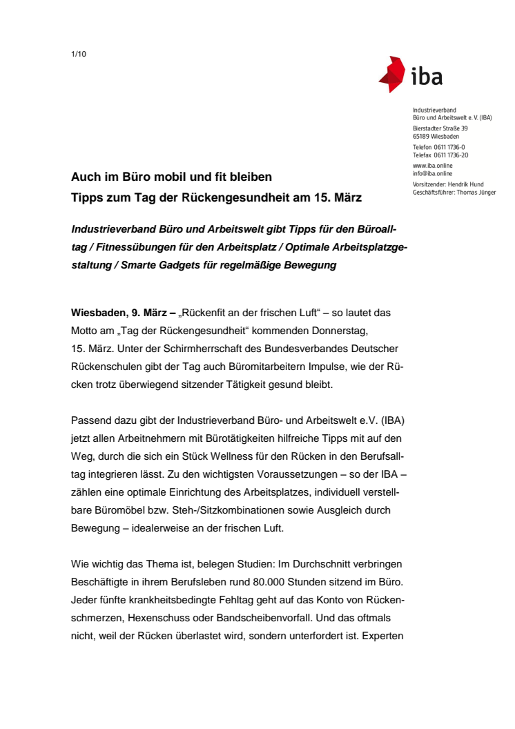 Auch im Büro mobil und fit bleiben: Tipps zum Tag der Rückengesundheit am 15. März