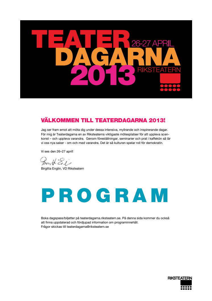 Programmet för Teaterdagarna 26-27 april 2013 som pdf