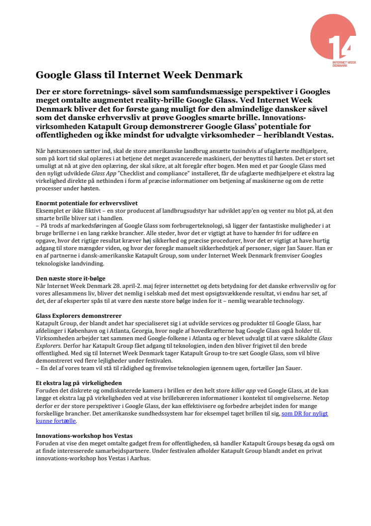Google Glass til Internet Week Denmark