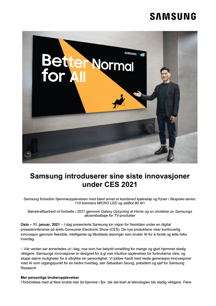 Samsung introduserer sine siste innovasjoner under CES 2021