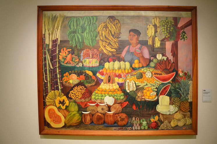 Gemälde "La vendedora de frutas" (Die Obstverkäuferin) von Olga Costa, 1951 