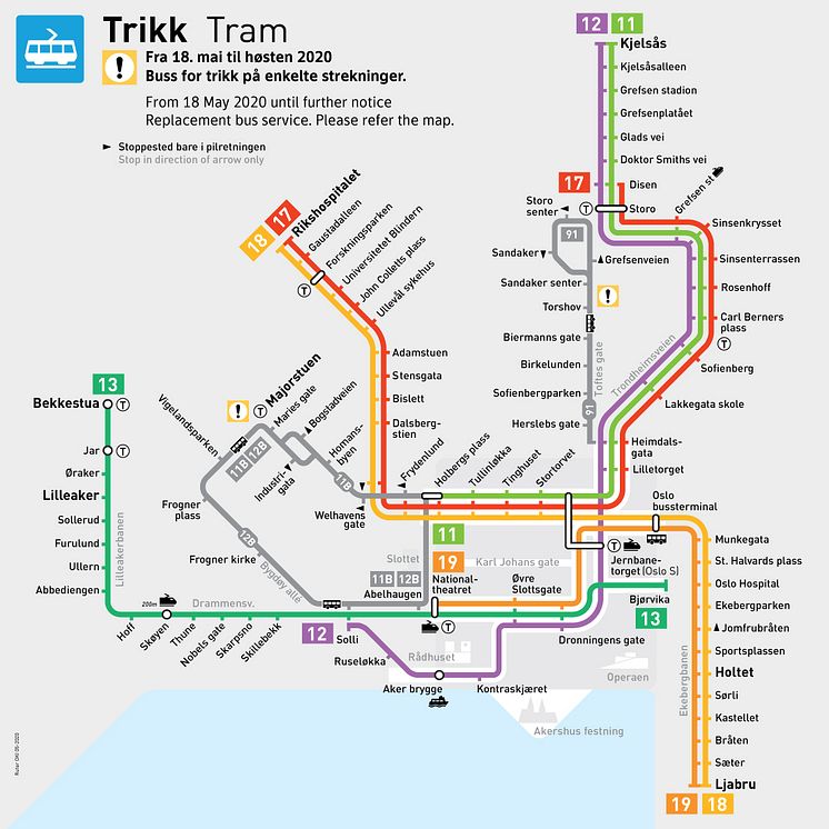 Ny fase i Trikkeprogrammet fra 18. mai: Linjekart