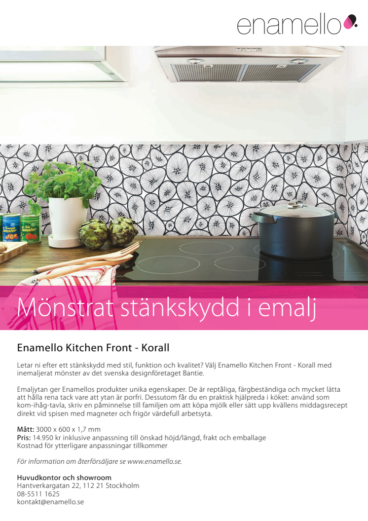 Produktblad Enamello Kitchen Front - Korall