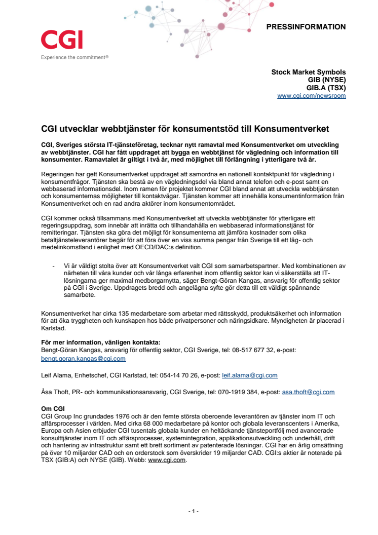 CGI utvecklar webbtjänster för konsumentstöd till Konsumentverket