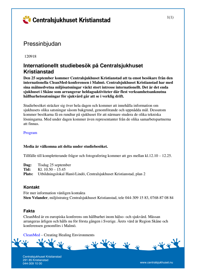 Pressinbjudan: Internationellt studiebesök på Centralsjukhuset Kristianstad