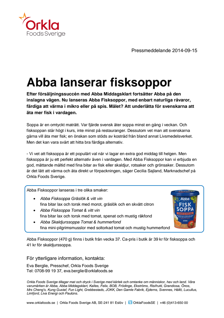 Abba lanserar fisksoppor