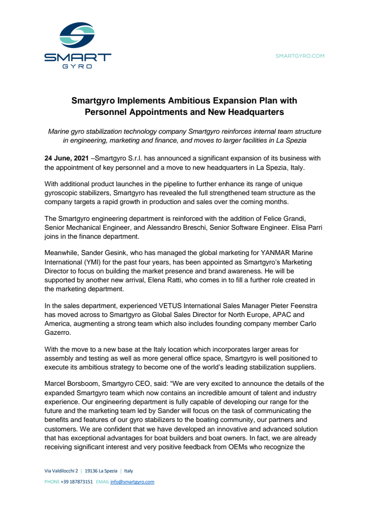 Smartgyro Implements Ambitious Expansion Plan with Personnel Appointments and New Headquarters