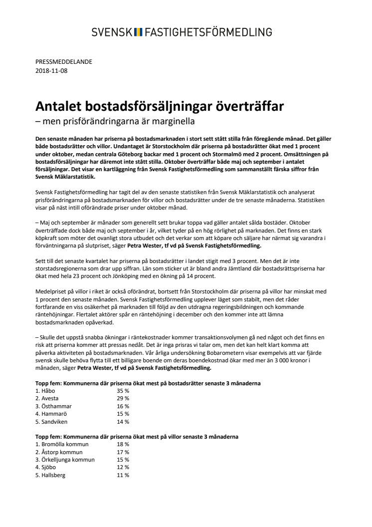 Antalet bostadsförsäljningar överträffar – men prisförändringarna är marginella 