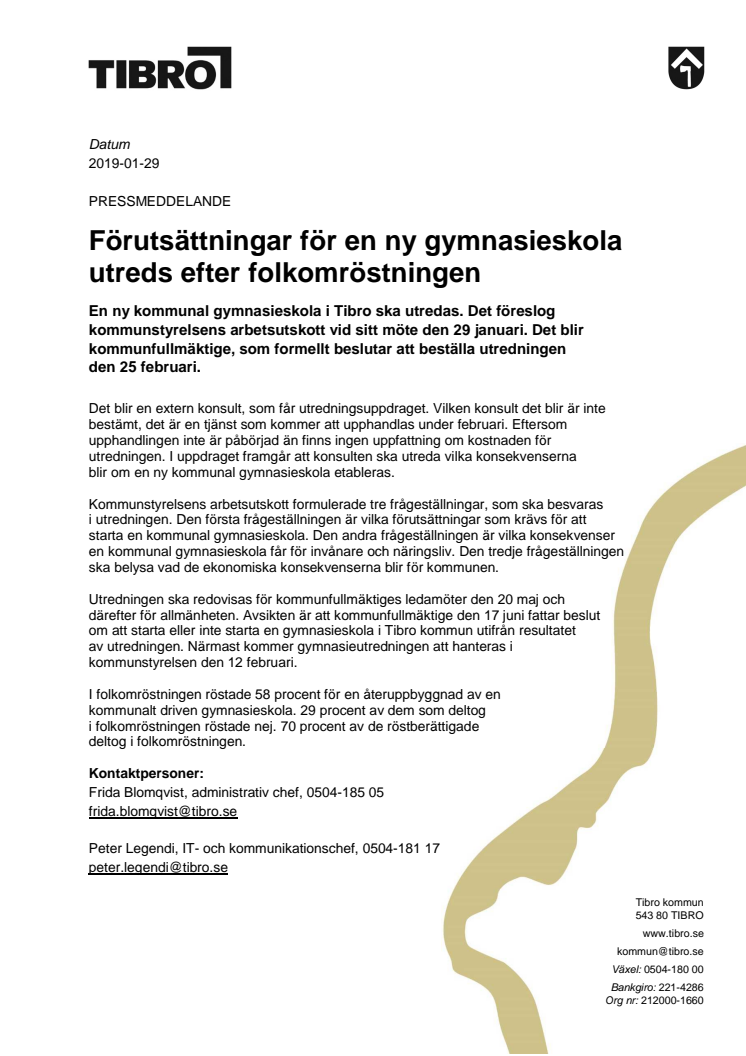 Förutsättningar för en ny gymnasieskola utreds efter folkomröstningen