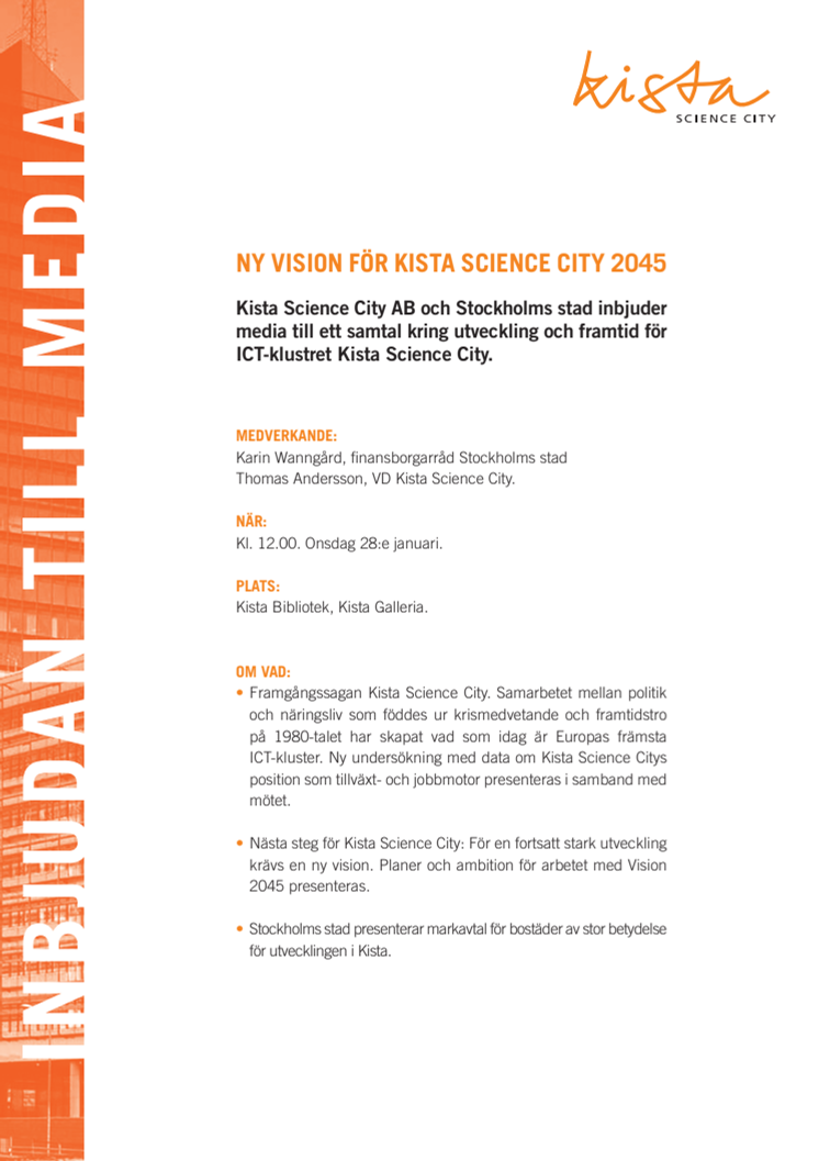 Pressinbjudan: ​Ny vision för Kista Science City 2045