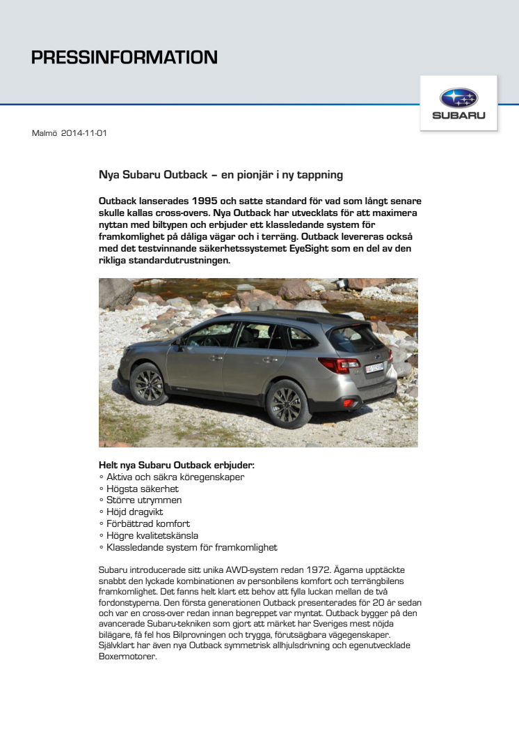 Nya Subaru Outback – en pionjär i ny tappning