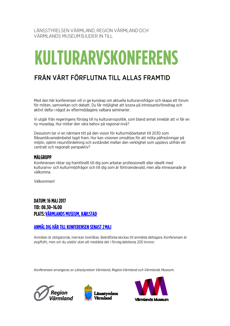 Program och anmälan - Kulturarvskonferens 16 maj