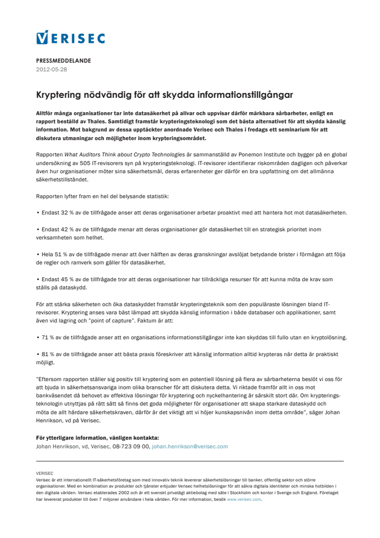 Kryptering nödvändig för att skydda informationstillgångar
