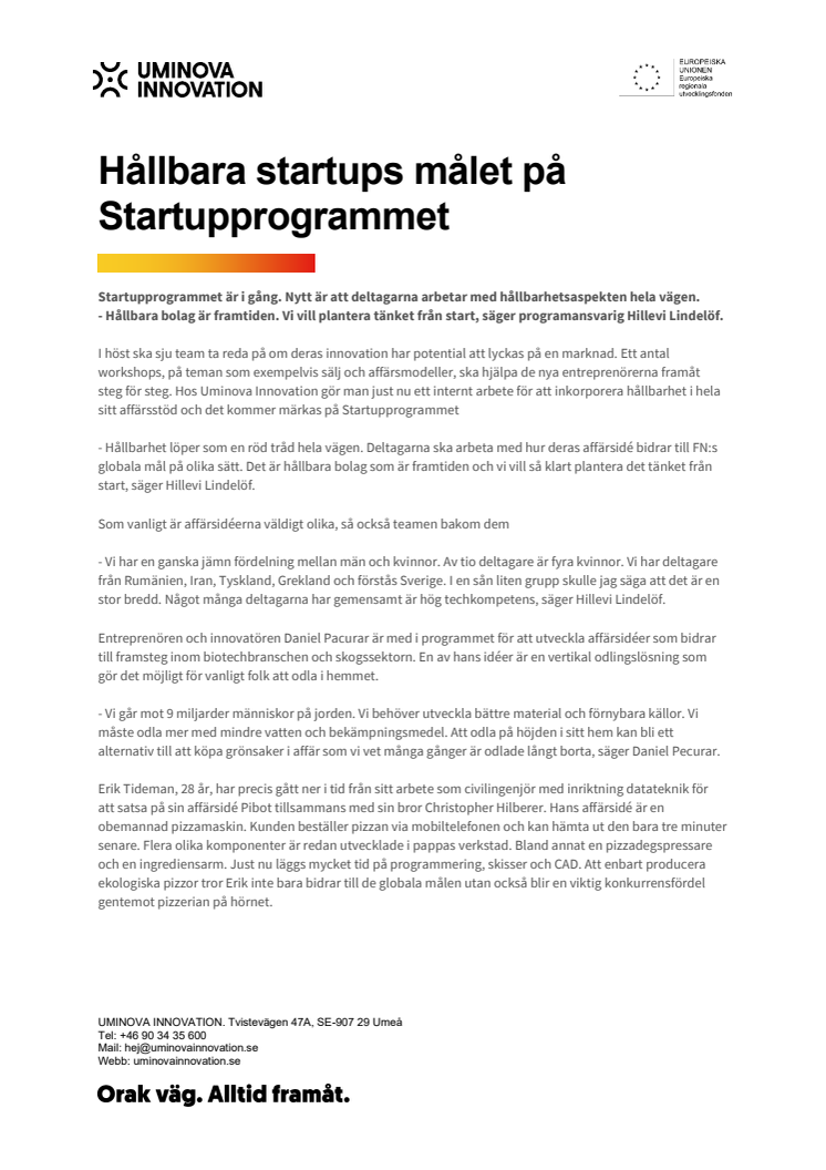 Hållbara startups målet på Startupprogrammet