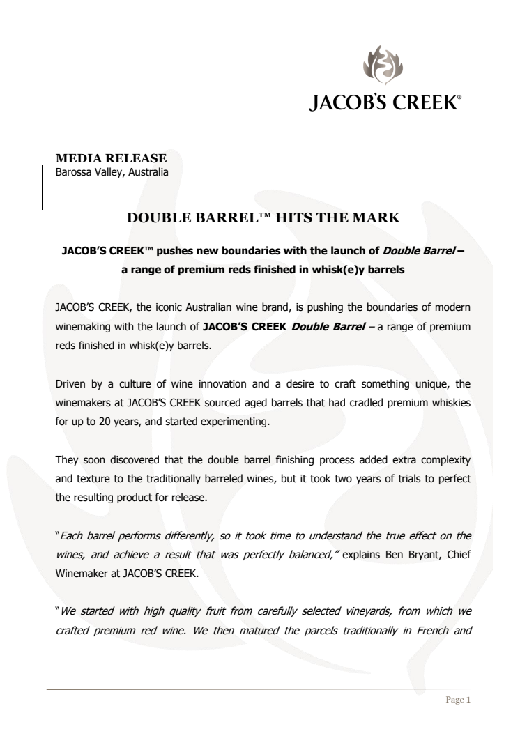 Double Barrel global media release