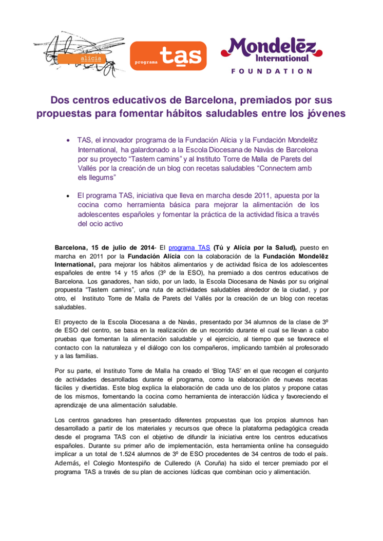 Dos centros educativos de Barcelona, premiados por sus propuestas para fomentar hábitos saludables entre los jóvenes