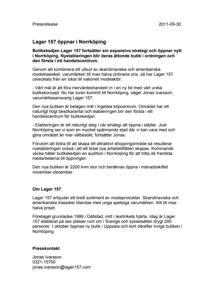 Lager 157 öppnar i Norrköping