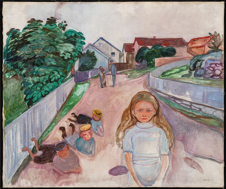 Edvard Munch: Lekende barn på gaten i Åsgårdstrand / Children playing in the Street in Åsgårdstrand (1901-03). .
