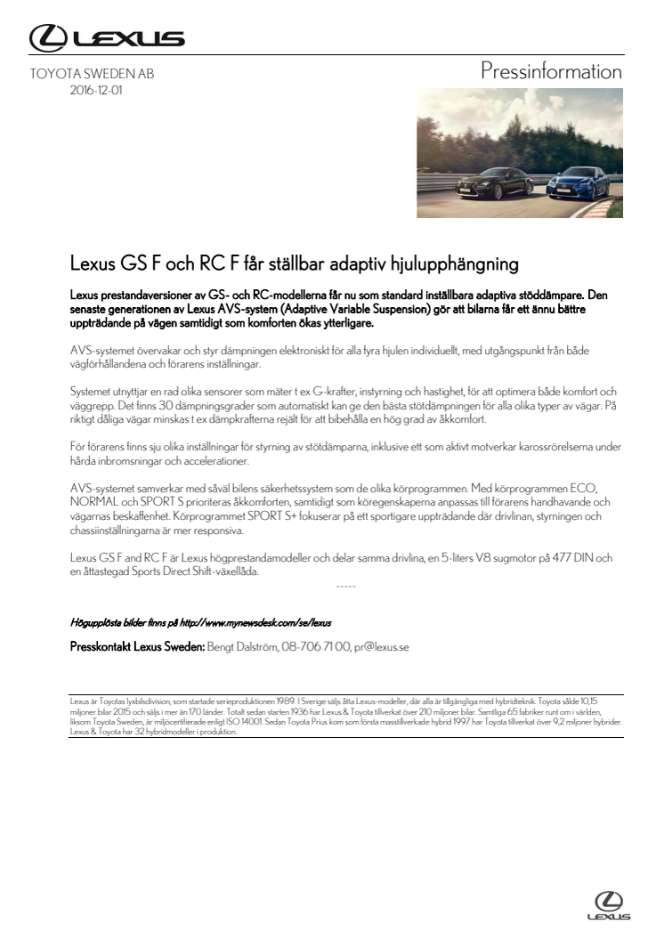 Lexus GS F och RC F får ställbar adaptiv hjulupphängning