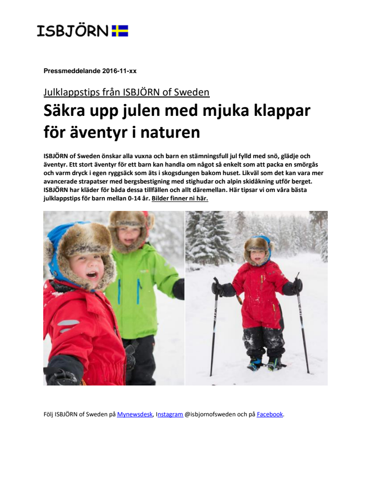 Julklappstips från ISJBÖRN of Sweden - Säkra upp julen med mjuka klappar för äventyr i naturen