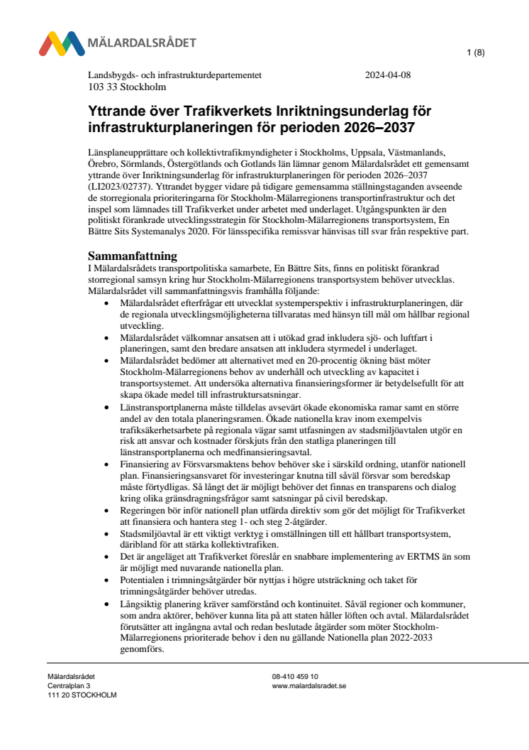 Mälardalsrådet Yttrande över Trafikverkets inriktningsunderlag för infrastrukturplaneringen för perioden 2026–2037.pdf
